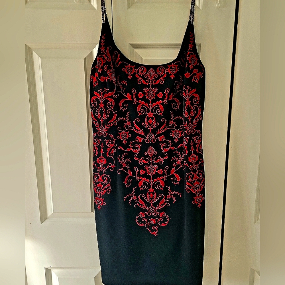 Elegant Black and Dark Pink Embroidered Dress